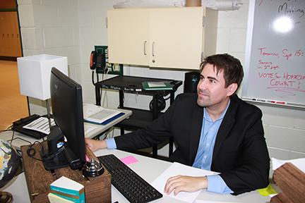 Adam Depew, new English teacher, becomes accustomed to Plainfield Central. He is one of 17 new staff members. Other new staff not interviewed include: SPED teachers Amber Briddick, Emily Hyland, and Joseph Tuttle, and CTE Jeff Heimer, world language teacher Kathryn Roche, social worker David Sidarous, and copy clerk Valerie Zawitowski.