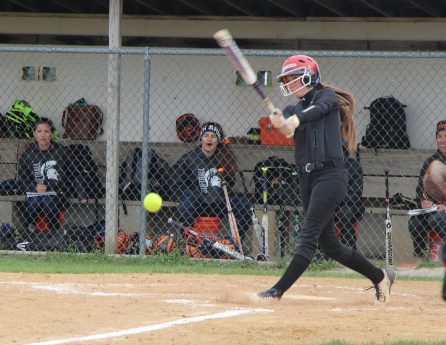 Junior Maria gets a base hit in their 6-2 win over Plainfield South on May 5th.