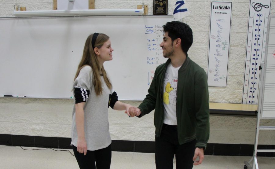 Seniors Kat Hahn-Boisvert (Maria) and Alberto Corral (Captain Von Trapp) rehearse the dance, the Laendler.