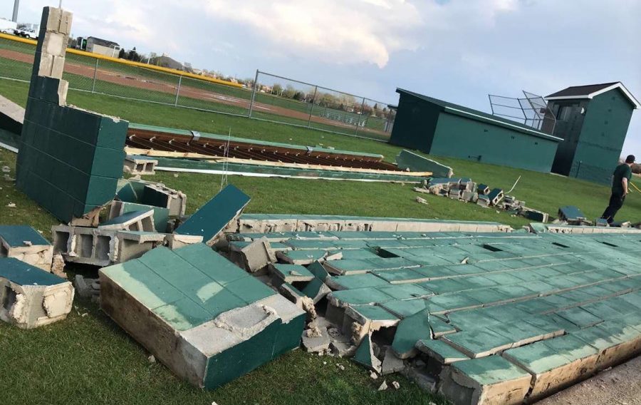 The storm blew over the softball dugout last night.