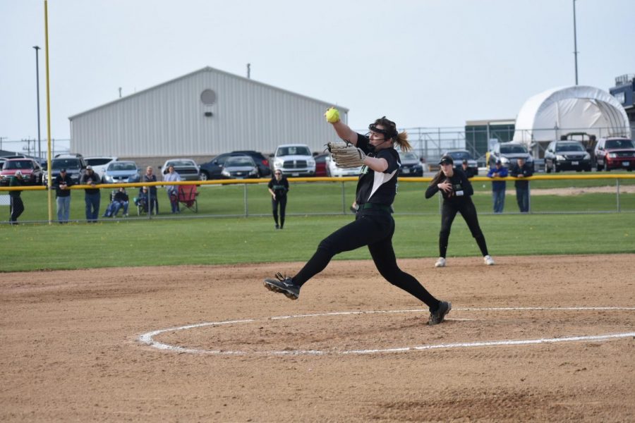 Junior Lindsey Bouska pitches to the  batter from Plainfield South. The Wildcats lost 10-1.