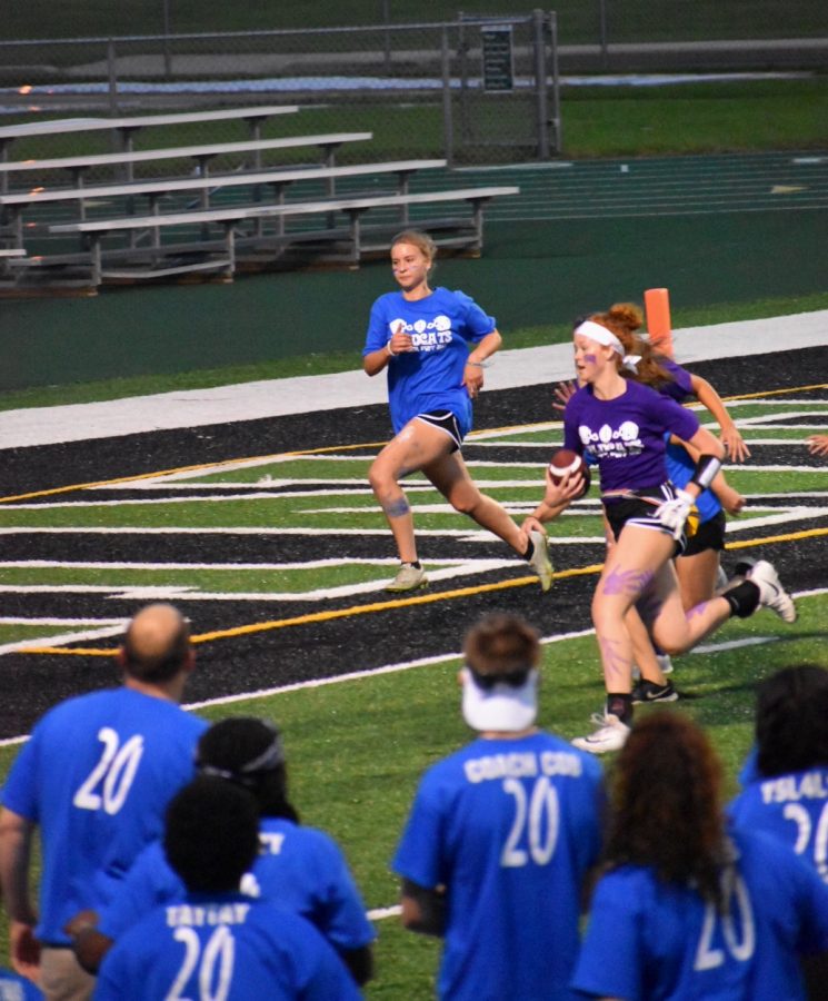 Melissa Schmidt, junior, races down the line, scoring a touchdown for the juniors to take the lead.