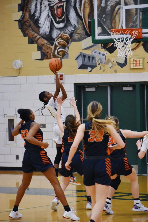Tykara Harrison, sophomore, puts up a shot in the 56-67 loss  against Naperville North on Jan 21. 