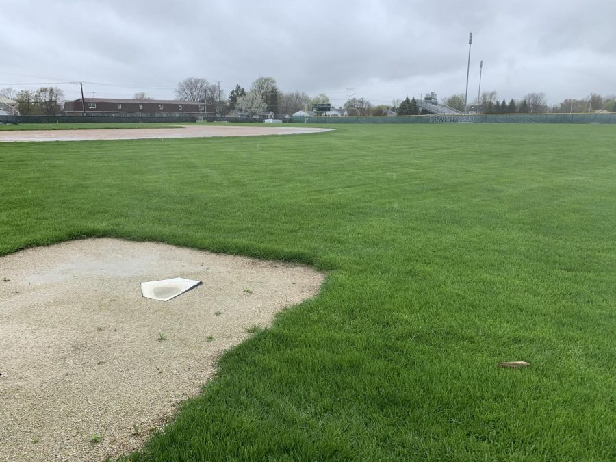 The baseball fields sit empty as all spring sports have been cancelled.