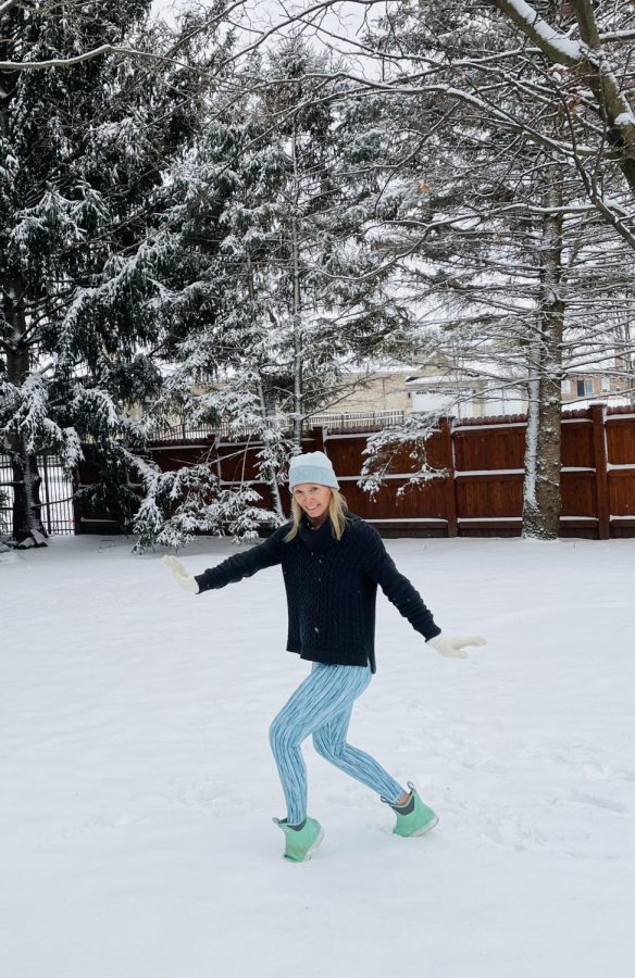 Dance teacher Bridget Taylor demonstrates dancing in the snow.