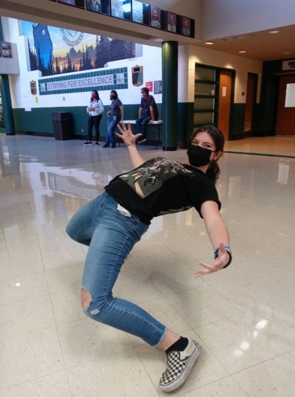    Carmen Vlaho, senior shows her love for anime with her t-shirt.