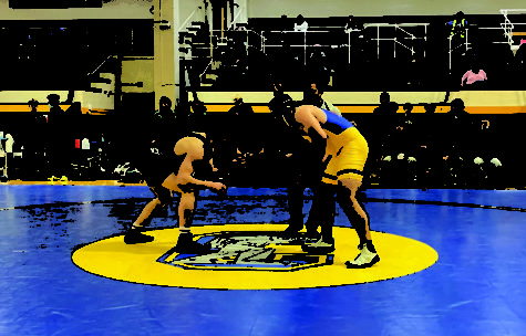 Max Bowen, class 180, faces off in a conference matchup against an opponent from Joliet Central.