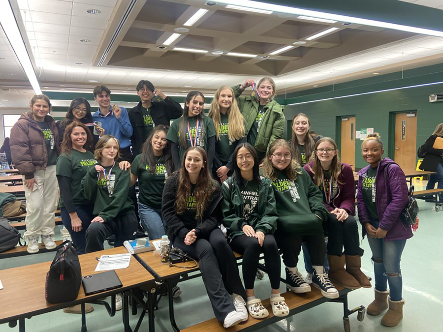 The Journalism team posing with their medals in their respective categories after placing fourth at the Southern Prairie Conference 