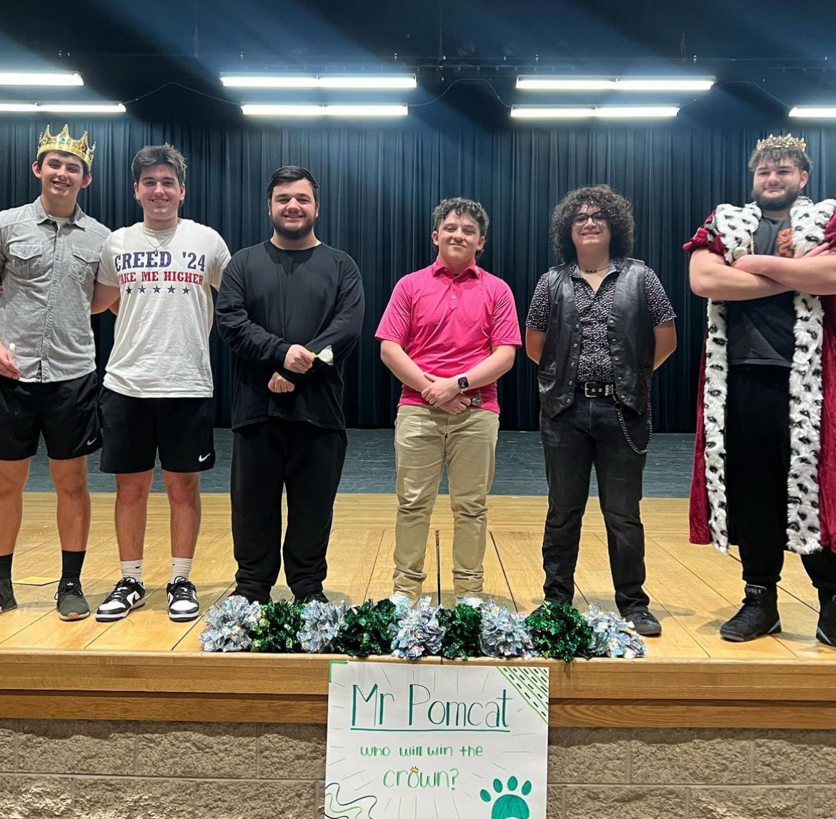 Six contestants competed for the title (from left to right): Senior Owen Lopykinski, senior Grant Kearney, junior Nick Rees, junior Evan Klein, senior Anthony Tamayo, senior Adnan Sabanovic