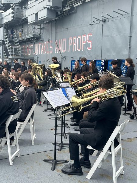 Band performs on the USS Intrepid on March 27 in New York City. 