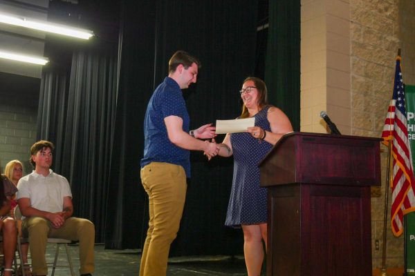 A senior is awarded a scholarship during last year’s Senior Honors Night. Thousands of dollars are given out each year.